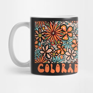 Colorado State Design | Artist Designed Illustration Featuring Colorado State Outline Filled With Retro Flowers with Retro Hand-Lettering Mug